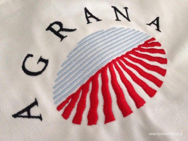 Logostickerei Wien, Agrana Logo gestickt auf Textil
