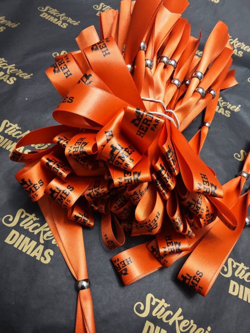 Hermès Einlassbänder bedruckt, Orange Satin-Eventbänder Wien