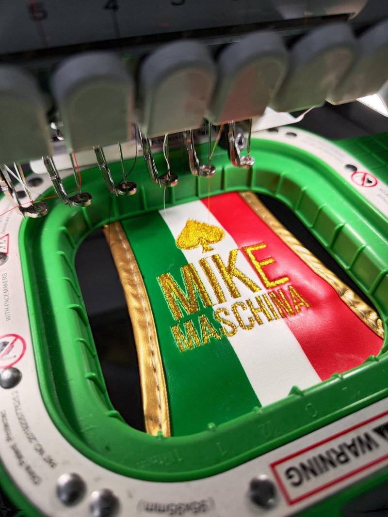 Leder bestickt, Stickmaschine bestickt italienisches Leder Wien