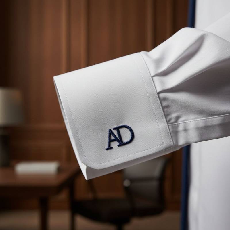Monogramm auf Hemd-Manschette, AD Initialen gestickt Wien