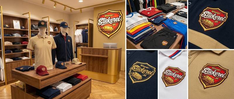 Showroom Wiener Stickerei, Bestickte Textilien in Wien