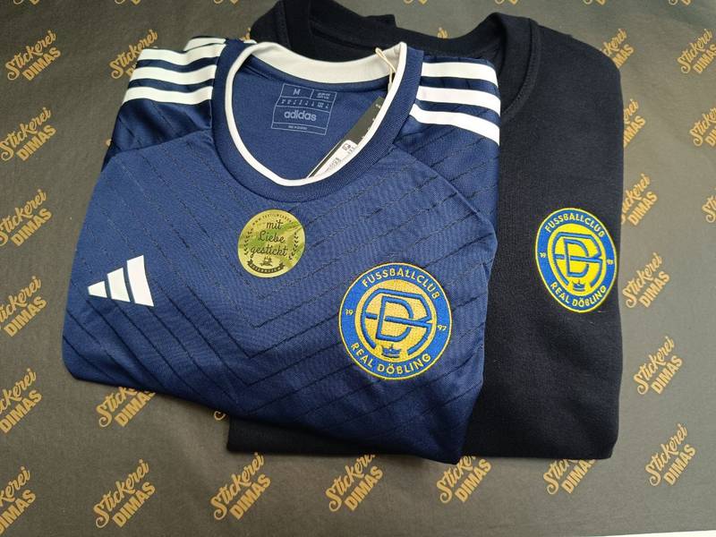 FC Real Döbling Wappen auf Adidas Trikot gestickt, Vereinsstickerei Wien